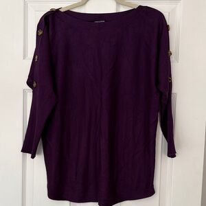 Women's Purple Button- 3/4 Sleeve Top Size M cable&gauge